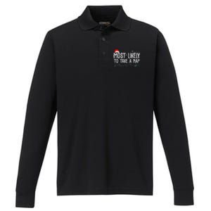 Most Likely To Take A Nap Funny Christmas Performance Long Sleeve Polo