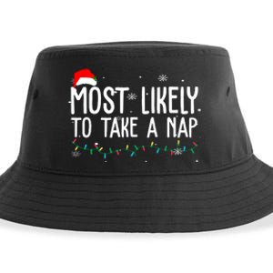 Most Likely To Take A Nap Funny Christmas Sustainable Bucket Hat