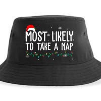 Most Likely To Take A Nap Funny Christmas Sustainable Bucket Hat