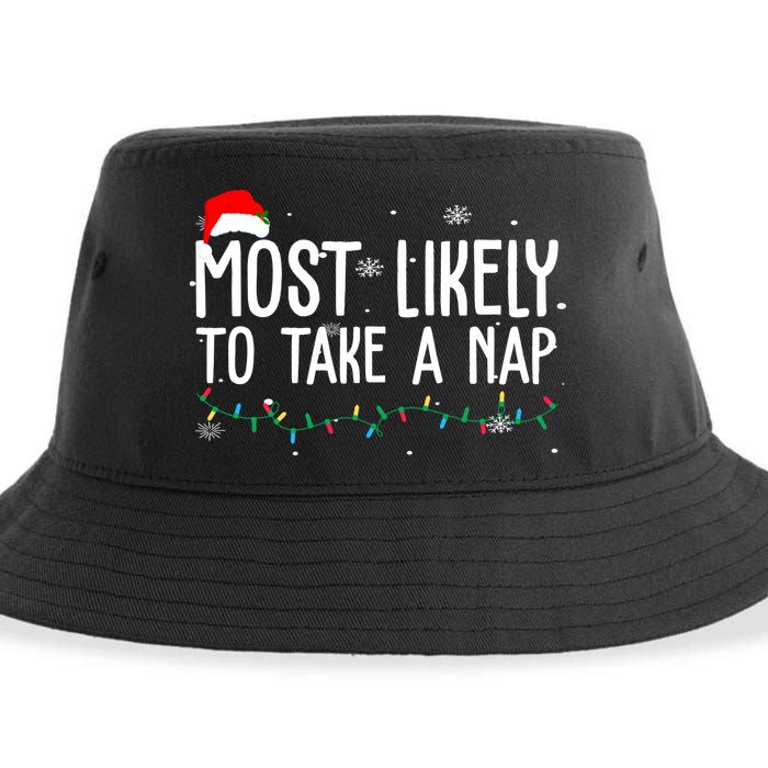 Most Likely To Take A Nap Funny Christmas Sustainable Bucket Hat