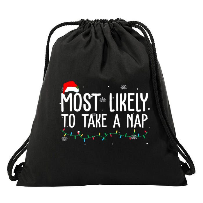 Most Likely To Take A Nap Funny Christmas Drawstring Bag