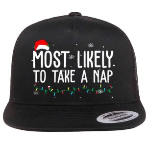 Most Likely To Take A Nap Funny Christmas Flat Bill Trucker Hat