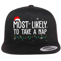 Most Likely To Take A Nap Funny Christmas Flat Bill Trucker Hat