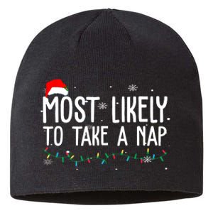 Most Likely To Take A Nap Funny Christmas Sustainable Beanie