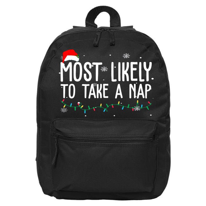 Most Likely To Take A Nap Funny Christmas 16 in Basic Backpack