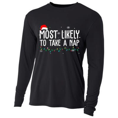 Most Likely To Take A Nap Funny Christmas Cooling Performance Long Sleeve Crew