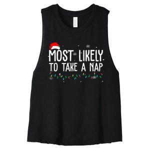 Most Likely To Take A Nap Funny Christmas Women's Racerback Cropped Tank