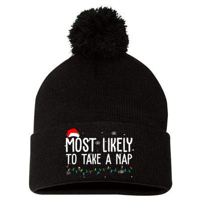 Most Likely To Take A Nap Funny Christmas Pom Pom 12in Knit Beanie