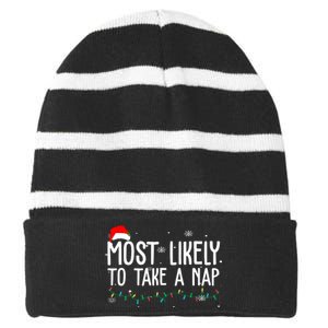 Most Likely To Take A Nap Funny Christmas Striped Beanie with Solid Band