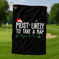 Most Likely To Take A Nap Funny Christmas Golf Towel