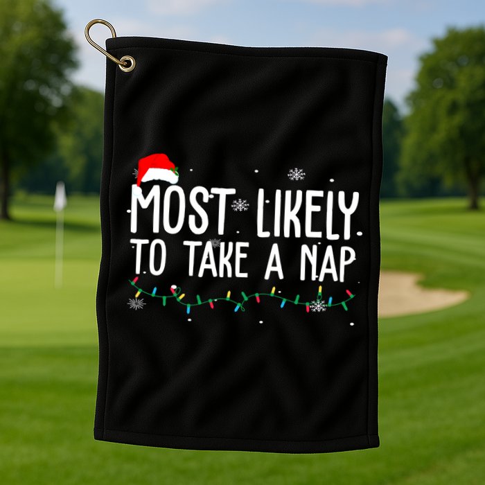 Most Likely To Take A Nap Funny Christmas Golf Towel