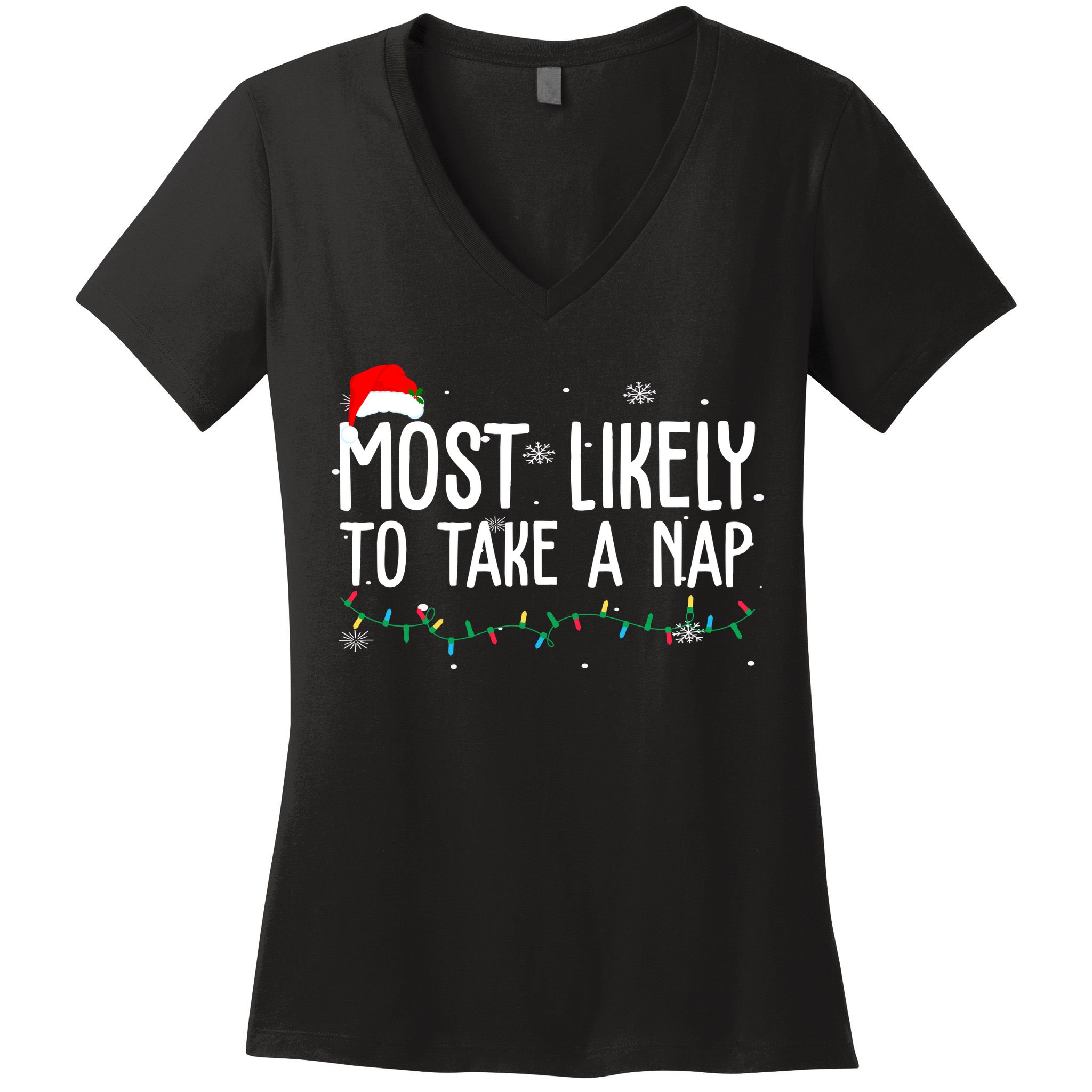 Most Likely To Take A Nap Funny Christmas Women's V-Neck T-Shirt