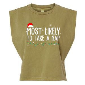 Most Likely To Take A Nap Funny Christmas Garment-Dyed Women's Muscle Tee