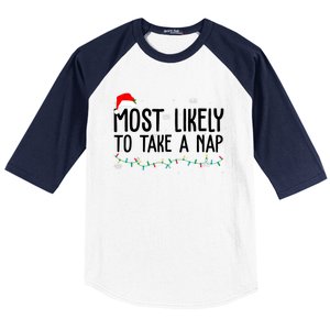 Most Likely To Take A Nap Funny Christmas Baseball Sleeve Shirt