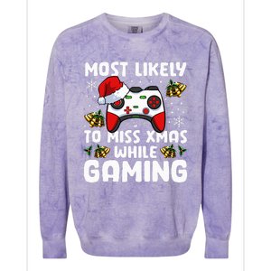 Most Likely To Miss Xmas While Gaming Christmas Pajama Gamer Colorblast Crewneck Sweatshirt