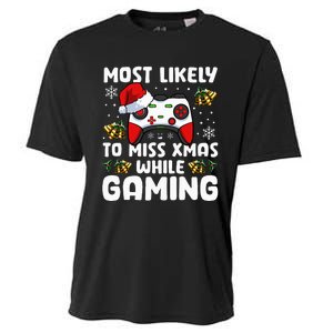 Most Likely To Miss Xmas While Gaming Christmas Pajama Gamer Cooling Performance Crew T-Shirt