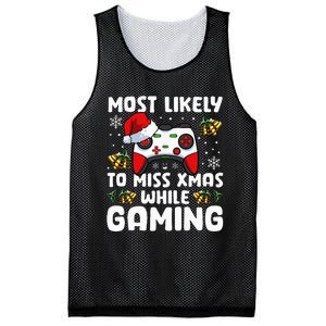 Most Likely To Miss Xmas While Gaming Christmas Pajama Gamer Mesh Reversible Basketball Jersey Tank