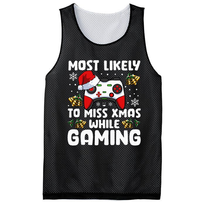 Most Likely To Miss Xmas While Gaming Christmas Pajama Gamer Mesh Reversible Basketball Jersey Tank