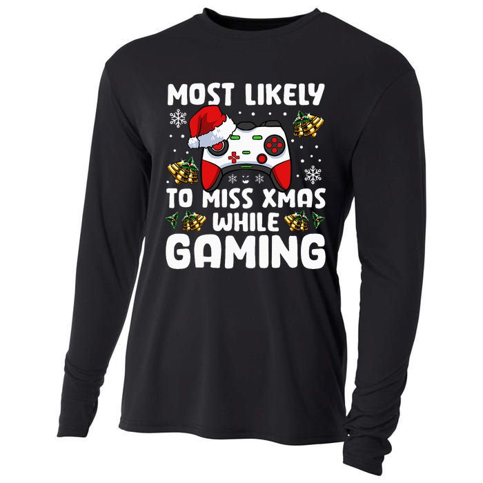 Most Likely To Miss Xmas While Gaming Christmas Pajama Gamer Cooling Performance Long Sleeve Crew