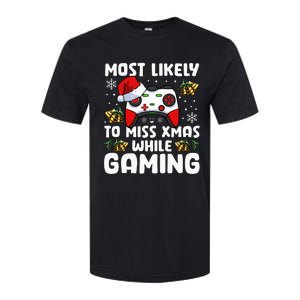 Most Likely To Miss Xmas While Gaming Christmas Pajama Gamer Softstyle CVC T-Shirt