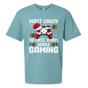 Most Likely To Miss Xmas While Gaming Christmas Pajama Gamer Sueded Cloud Jersey T-Shirt