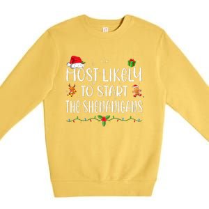 Most Likely To Start The Shenanigans Funny Family Christmas Premium Crewneck Sweatshirt