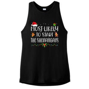 Most Likely To Start The Shenanigans Funny Family Christmas Ladies PosiCharge Tri-Blend Wicking Tank