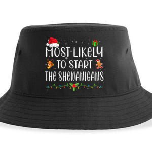 Most Likely To Start The Shenanigans Funny Family Christmas Sustainable Bucket Hat