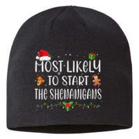 Most Likely To Start The Shenanigans Funny Family Christmas Sustainable Beanie