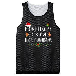 Most Likely To Start The Shenanigans Funny Family Christmas Mesh Reversible Basketball Jersey Tank