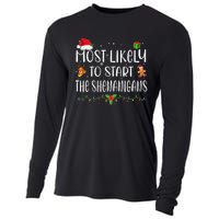 Most Likely To Start The Shenanigans Funny Family Christmas Cooling Performance Long Sleeve Crew