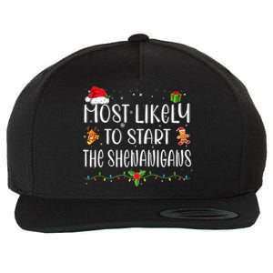 Most Likely To Start The Shenanigans Funny Family Christmas Wool Snapback Cap