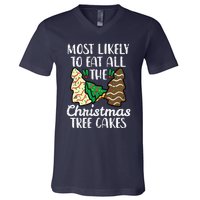 Most Likely To Eat Christmas Tree Cakes Xmas Girl V-Neck T-Shirt