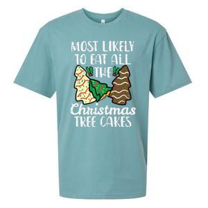 Most Likely To Eat Christmas Tree Cakes Xmas Girl Sueded Cloud Jersey T-Shirt