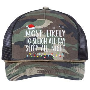 Most Likely To Sleigh All Day Sleep All Night Xmas Christmas Great Gift Retro Rope Trucker Hat Cap