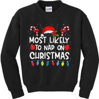 Most Likely To Nap On Christmas Funny Family Christmas Kids Sweatshirt