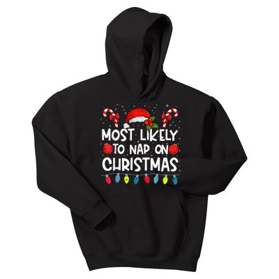 Most Likely To Nap On Christmas Funny Family Christmas Kids Hoodie