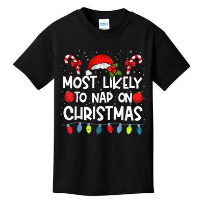 Most Likely To Nap On Christmas Funny Family Christmas Kids T-Shirt