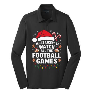 Most Likely To Watch All The Football Games Christmas Silk Touch Performance Long Sleeve Polo