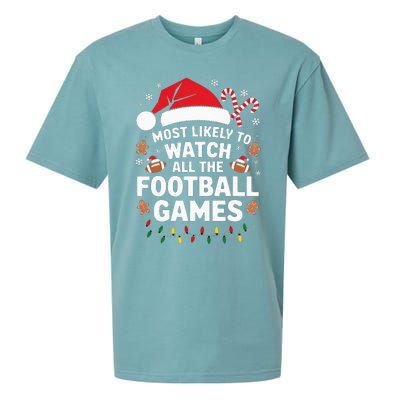 Most Likely To Watch All The Football Games Christmas Sueded Cloud Jersey T-Shirt