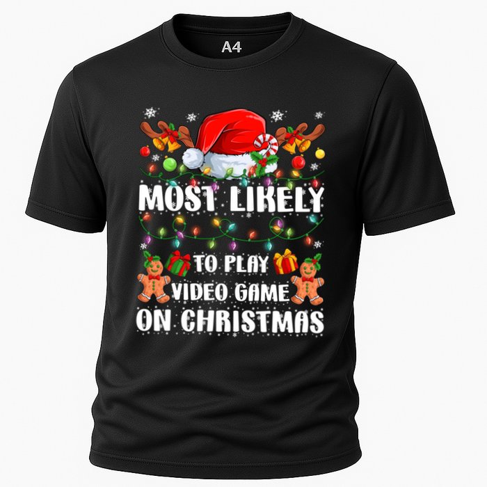 Most Likely To Play Video Game On Christmas Xmas Tree Lights Cute Gift Performance Shirt