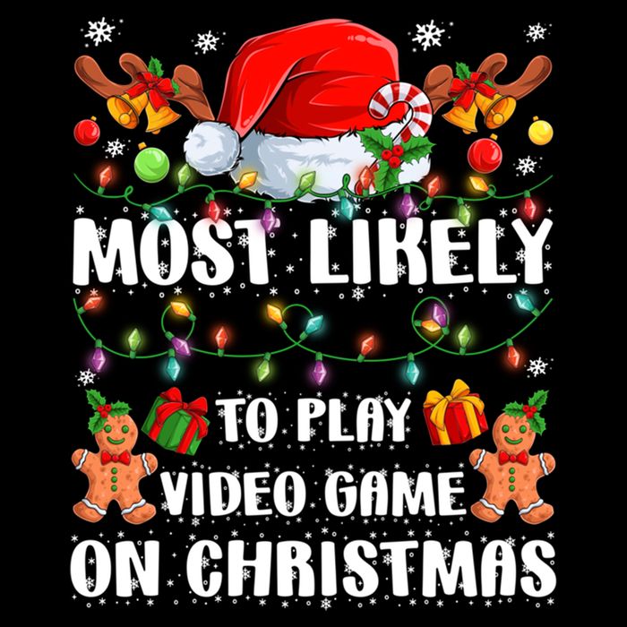 Most Likely To Play Video Game On Christmas Xmas Tree Lights Cute Gift Performance Shirt