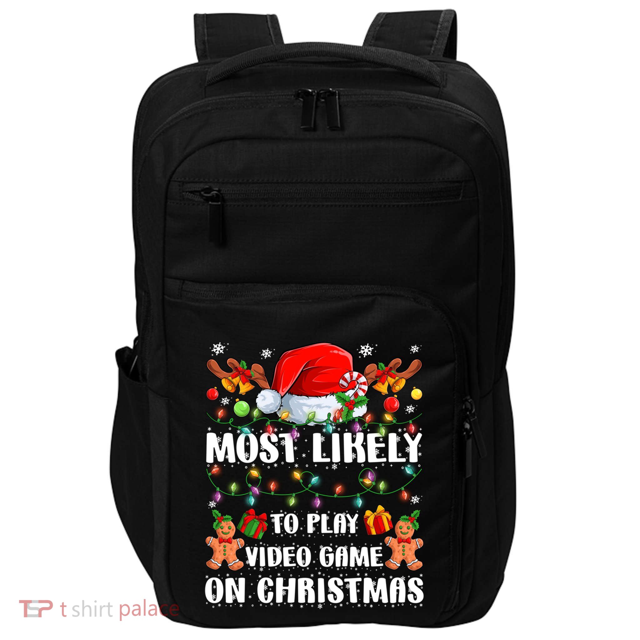 Most Likely To Play Video Game On Christmas Xmas Tree Lights Cute Gift Impact Tech Backpack