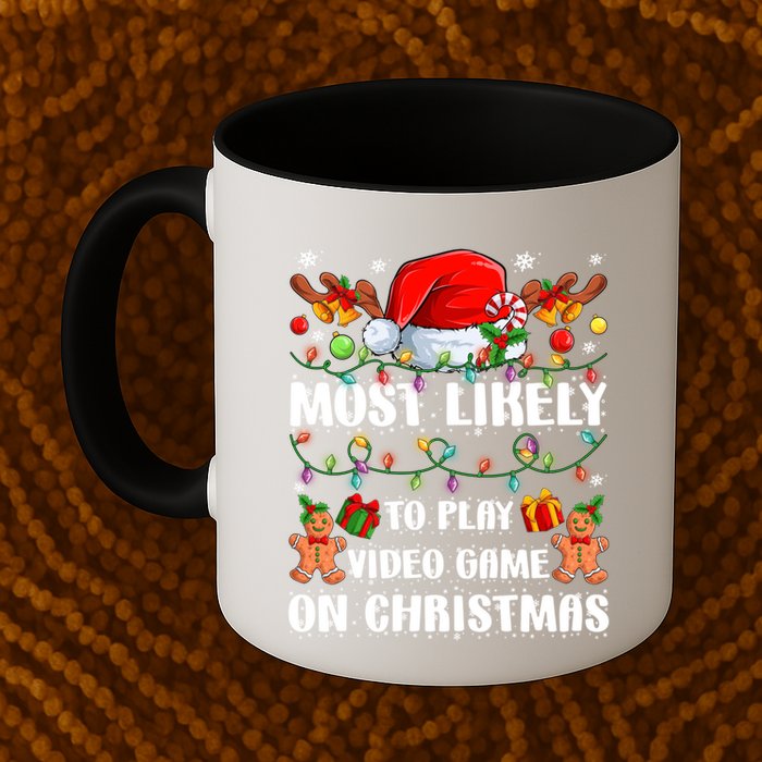 Most Likely To Play Video Game On Christmas Xmas Tree Lights Cute Gift Mug