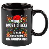 Most Likely To Play Video Game On Christmas Xmas Tree Lights Cute Gift 11oz C Handle Ceramic Mug
