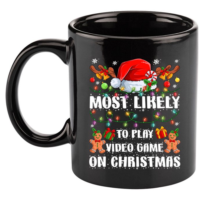 Most Likely To Play Video Game On Christmas Xmas Tree Lights Cute Gift 11oz C Handle Ceramic Mug