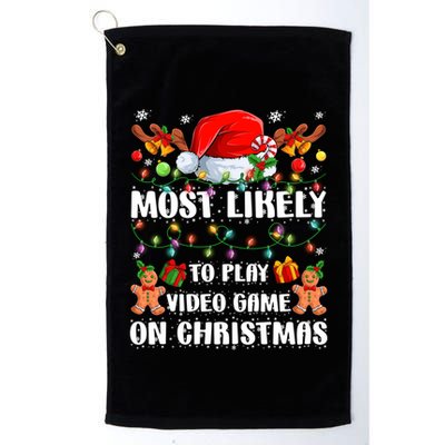 Most Likely To Play Video Game On Christmas Xmas Tree Lights Cute Gift Golf Towel