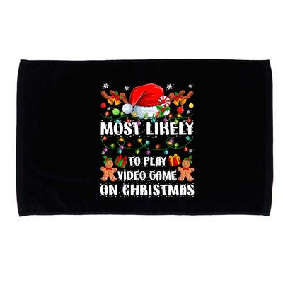 Most Likely To Play Video Game On Christmas Xmas Tree Lights Cute Gift Microfiber Hand Towel