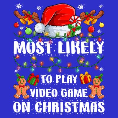 Most Likely To Play Video Game On Christmas Xmas Tree Lights Cute Gift T-Shirt