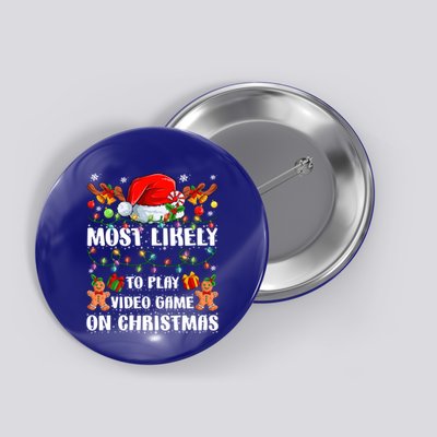 Most Likely To Play Video Game On Christmas Xmas Tree Lights Cute Gift Button